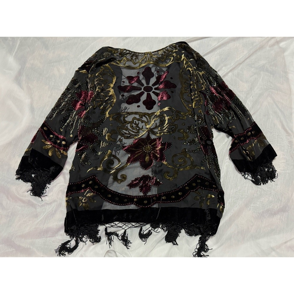 Vtg JBS LTD Cardigan Top Women Size 3X Black Sheer Beaded Dark Fairy Boho Goth